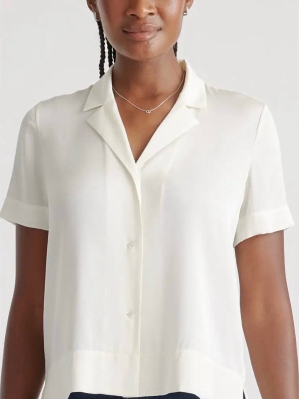 Quince classic Short-Sleeve Button Front Top women’s XL cream office casual chic